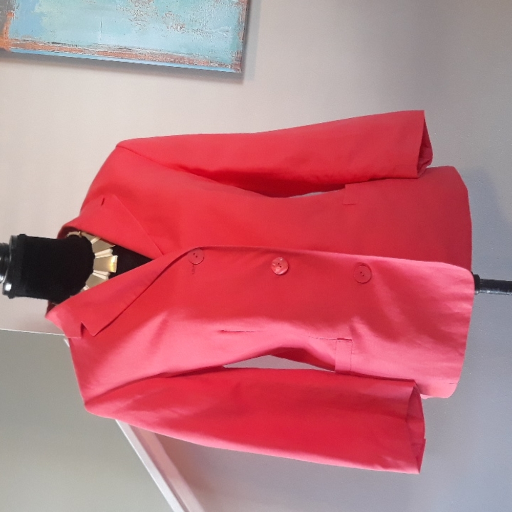 Rena Rowan/ Coral Pink/ Button Front/ Linen Blend Blazer/ Jacket